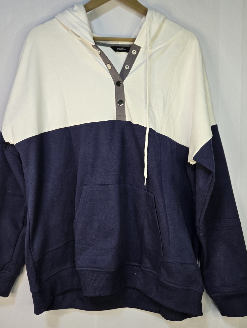 Dokotoo Women Size 2XL Colorblock  Navy&White Hooded Quarter Snap ⁹Pullover